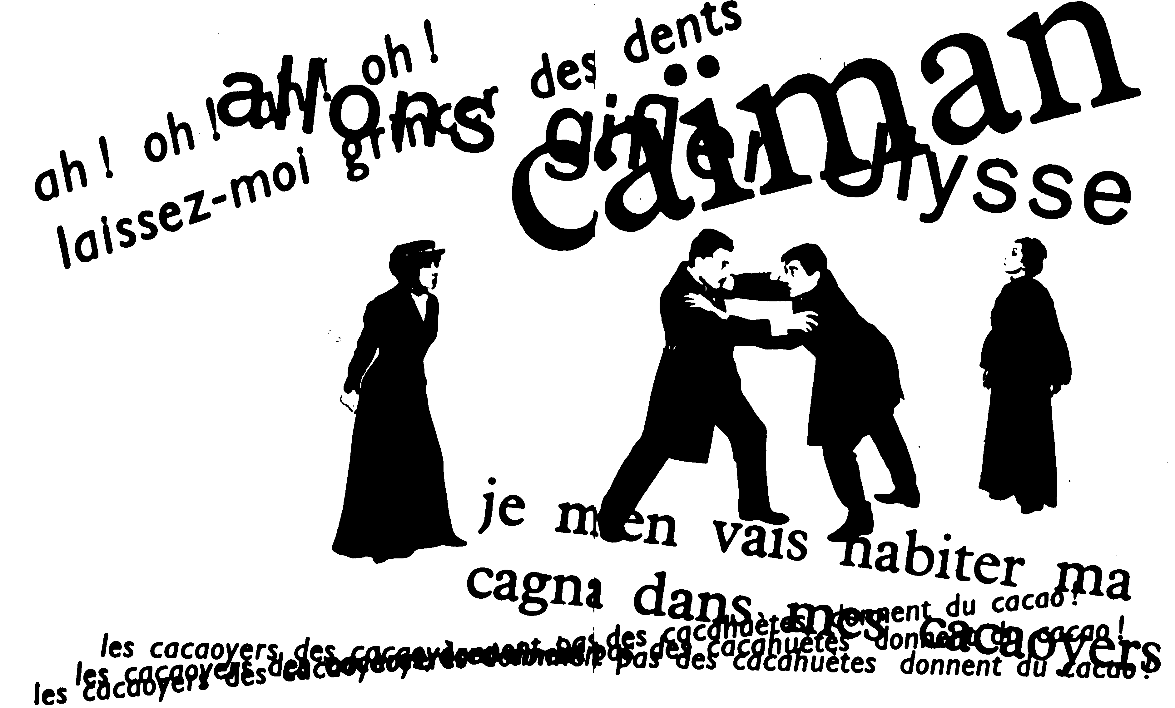 Doubles pages de La Cantatrice chauve d'Eugène Ionesco. Interprétations typographique de Massin et photographique d'Henry Cohen d'après la mise en scène de Nicolas Bataille. Paris, Gallimard, 1964
